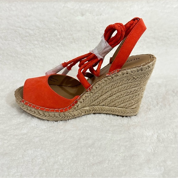 Merona Wedge Sandals Heel Ankle Tie Up Strings Peep Toe Platform Shoes Fabric - Picture 5 of 9